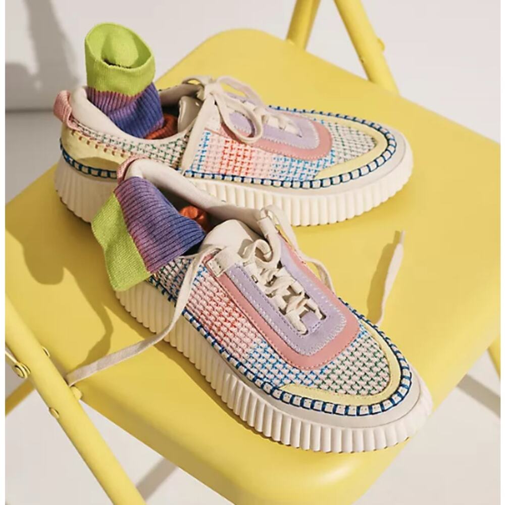 Anthropologie Dolce Vita Dolen Rainbow Knit Sneaker Tennis Shoe Funfetti 7.5